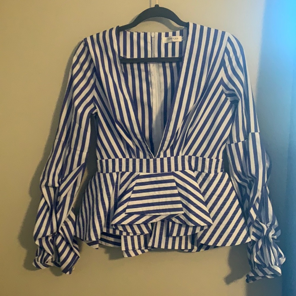 Blue and white pin stripe/peplum top